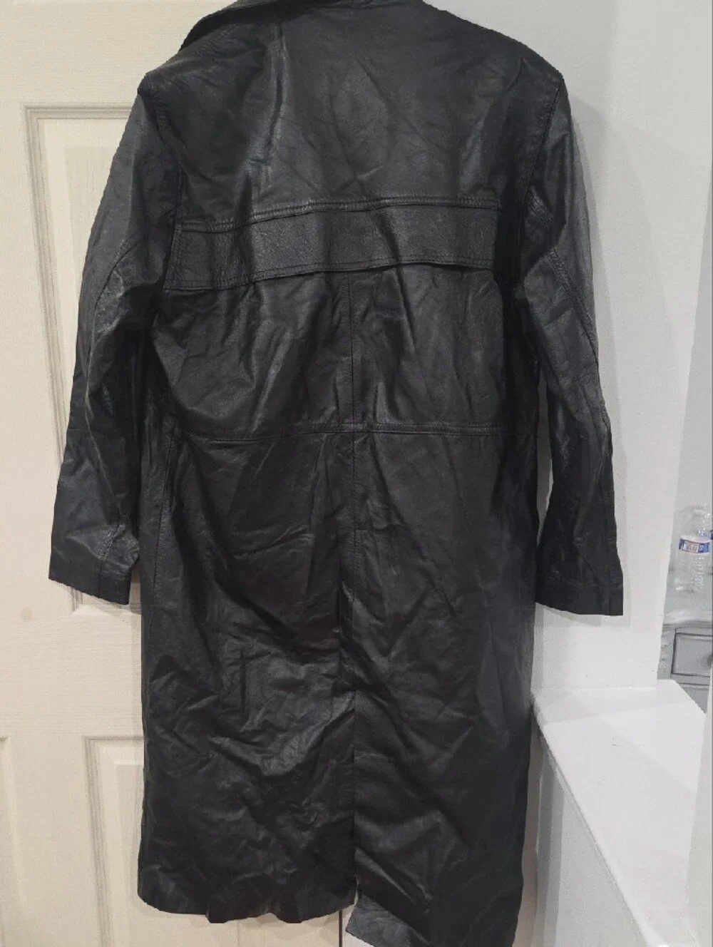 Long Black Leather Trench Coat